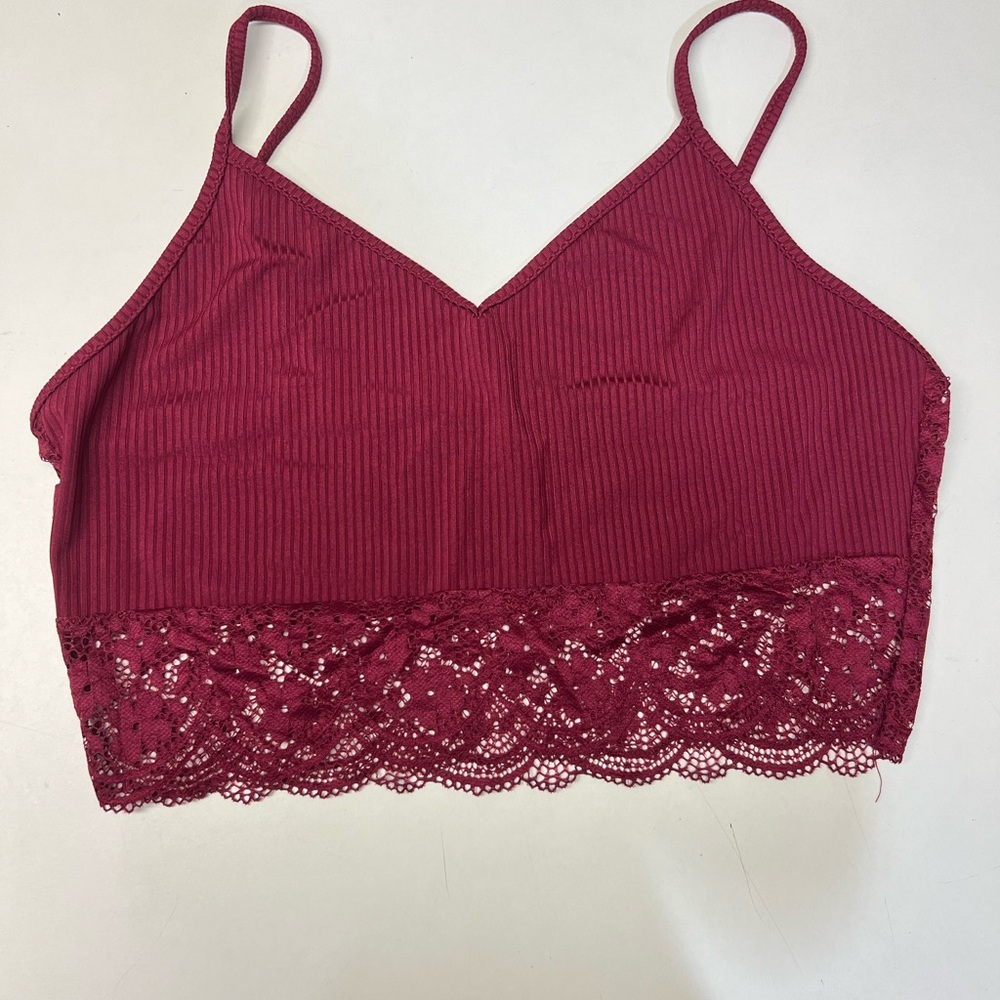 Elegant Lace Trim Burgundy Bralette